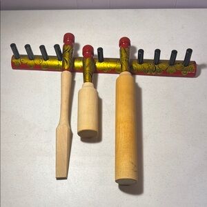 Decorative Wooden Tool Set with Red and Gold Accents Khokhloma Хохлома